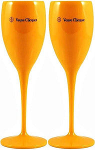 Veuve Clicquot champagne drinking flutes, Acrylic poolside flutes.