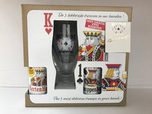 Load image into Gallery viewer, Belgian Beer gift box 5 x beers 1 x branded Glass &amp; 1 pack of playing cards.